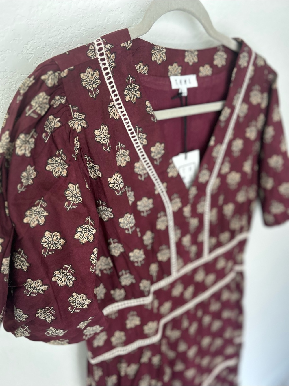 THML Burgundy Floral Maxi Dress with Cream Trim